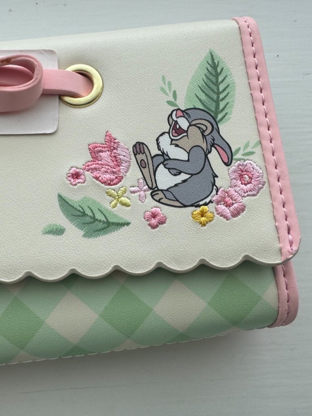 Disney Loungefly Cream Green Pink Bambi Flower Thumper Floral Tri Fold Wallet - Picture 5 of 9